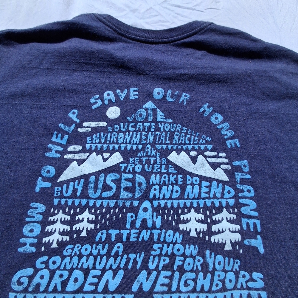 PATAGONIA Men's Large Blue T-shirt SAVE OUR HOME PLANET Gorpcore ECO Friendly